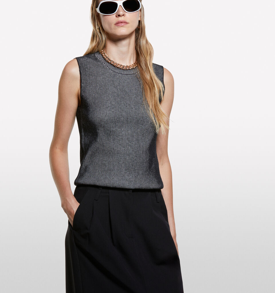 Gray knit vest - women's crew neck sweaters - Gray | Sisley image number 3